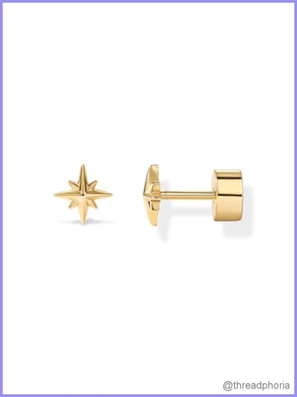 14K Gold Plated Star Flat Back Earrings Hypoallergenic Studs